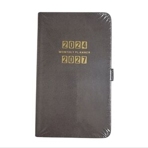 Small Travel Pocket Size Gray 2024-2027 Paper Planner Notebook Monthly Calendar